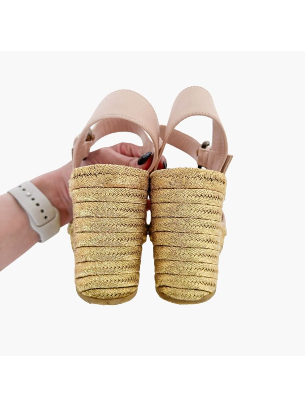 Gucci Flor GG Espadrille Wedge Sandals EU 39.5 US 9.5 Pink Gold Platform Heel - Picture 6 of 11